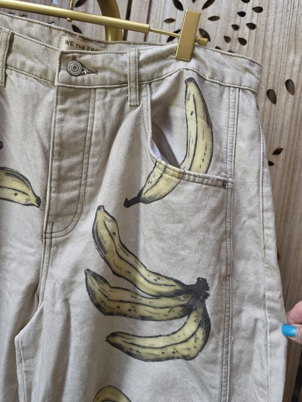 NWT We The Free Good Luck Printed Barrel Jeans in Go Bananas - Picture 8 of 16